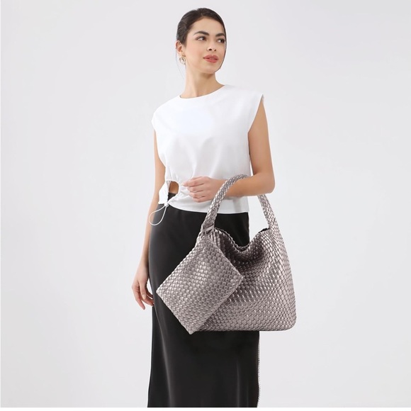 Woven Bag for Women Vegan Leather Tote Bag Large - Picture 2 of 6